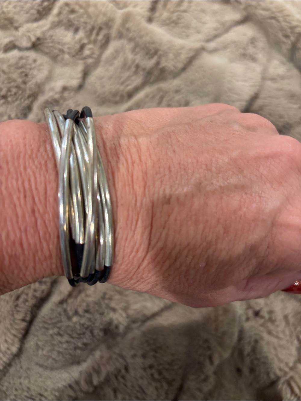 Silver-Tone Multi Strand Bangle Bracelet in Silver and Black